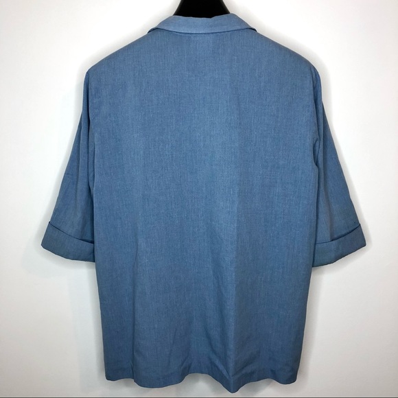 VINTAGE 80s Grandma Costume Blue Bingo Chambray Button-down Shirt Size Large - Picture 8 of 11